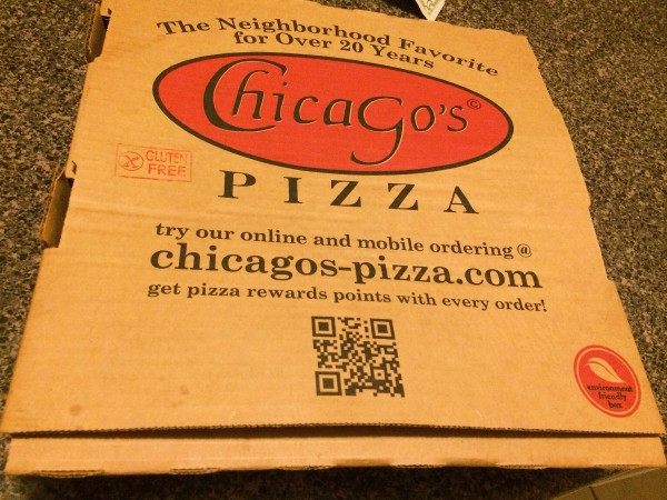 Chicago's Pizza Gluten-free Pizza Box is labeled GF | Gluten-free Pearls